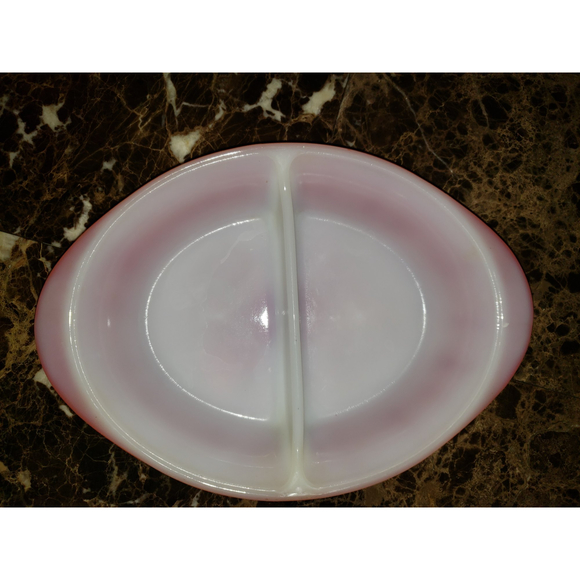 USA Glasbake J239 Red Vintage Divided Oval Casserole 12 inches by 8.5 inches - Picture 2 of 6